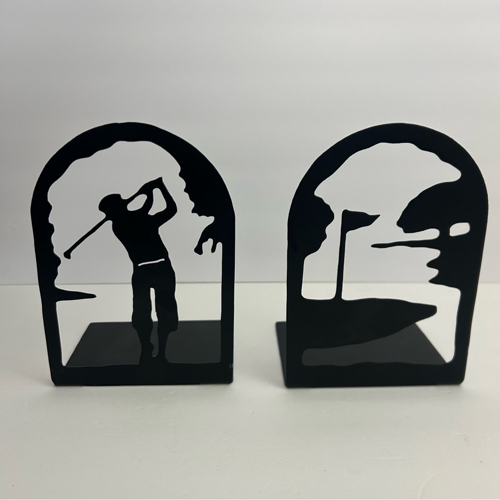 Metal black silhouette golf bookends set of 2